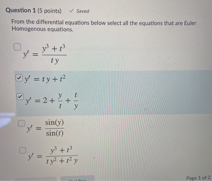 Solved Question 1 (5 points) Saved From the differential | Chegg.com