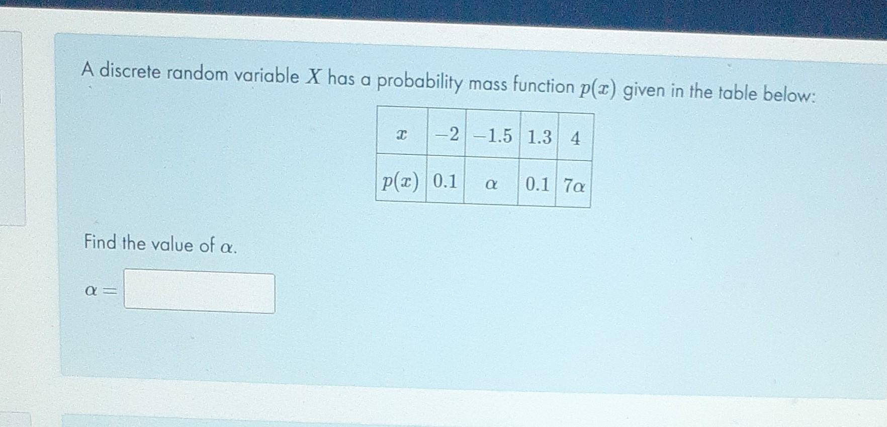 Solved A discrete random variable X has a probability mass | Chegg.com
