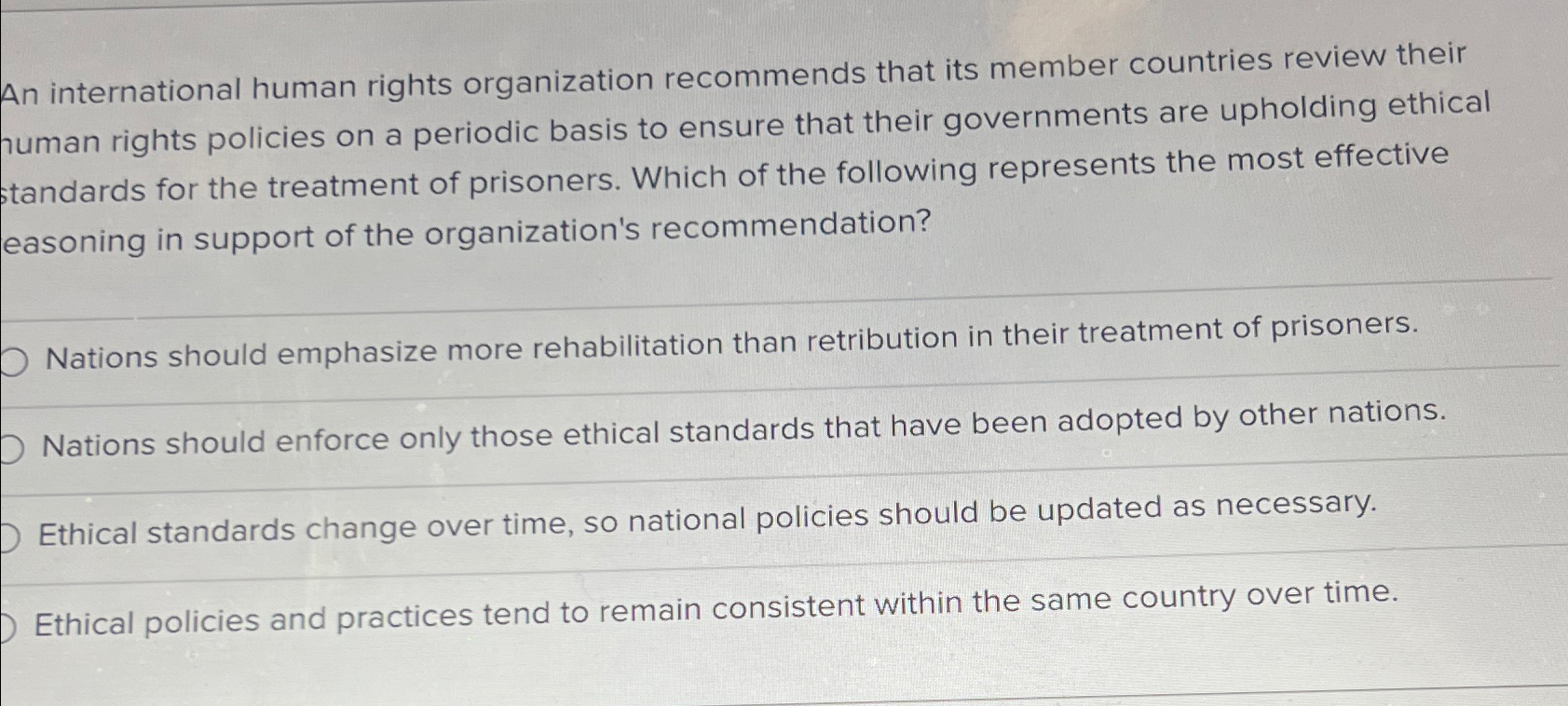 Solved An international human rights organization recommends | Chegg.com