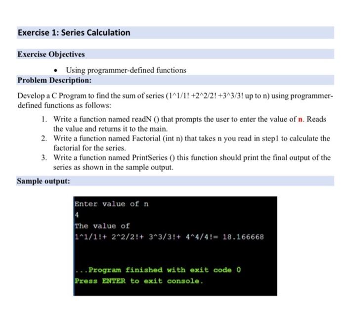 Solved Exercise 1: Series Calculation Exercise Objectives • | Chegg.com