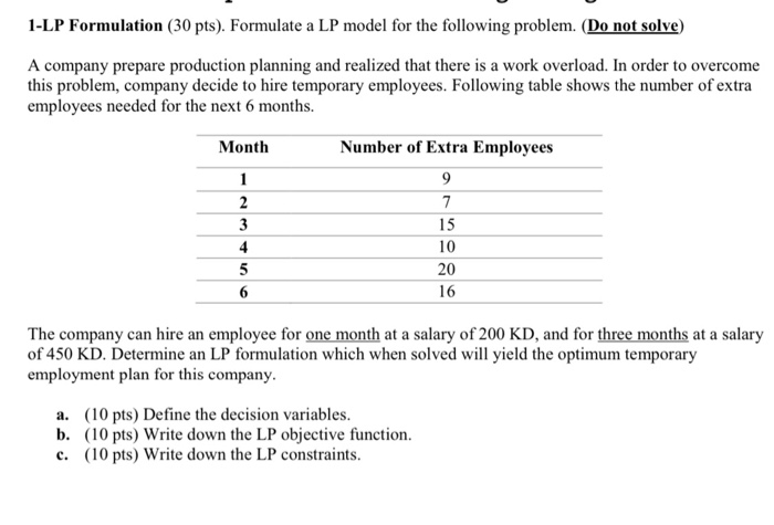 Solved 1 Lp Formulation 30 Pts Formulate A Lp Model For