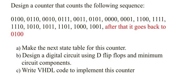 Solved Design a counter that counts the following sequence: | Chegg.com
