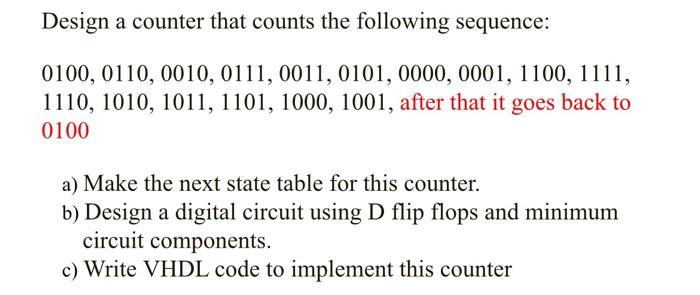 Solved Design A Counter That Counts The Following Sequence: | Chegg.com