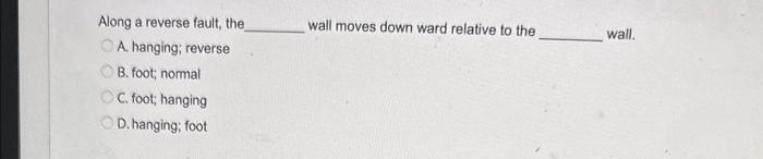 Solved Along a reverse fault, the wall moves down ward | Chegg.com