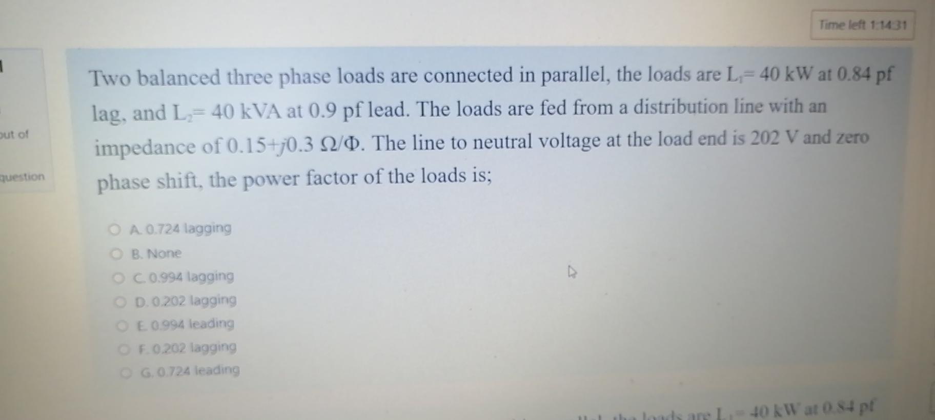Solved Time left 1 14:31 1 Two balanced three phase loads | Chegg.com