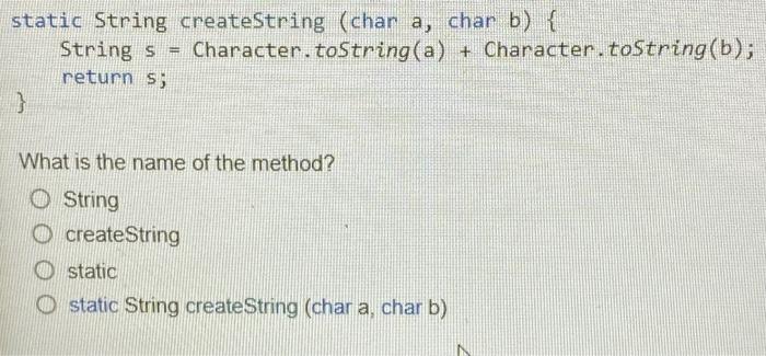 Solved static String createString (char a, char b) { Strings | Chegg.com