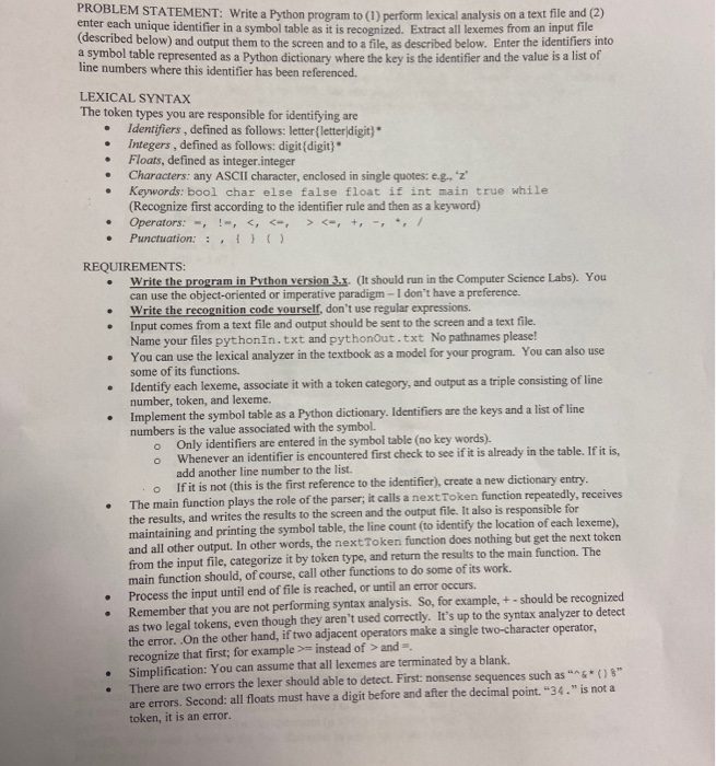 PROBLEM STATEMENT: Write a Python program to (1) | Chegg.com
