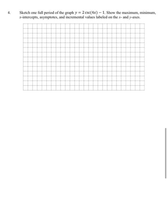Solved 4. Sketch one full period of the graph y=2csc(4x)−1. | Chegg.com