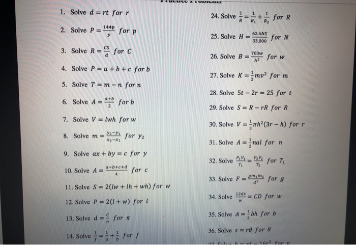 Solved Lllllll 1 Solve D Rt For 24 Solve The For R 2 Chegg Com
