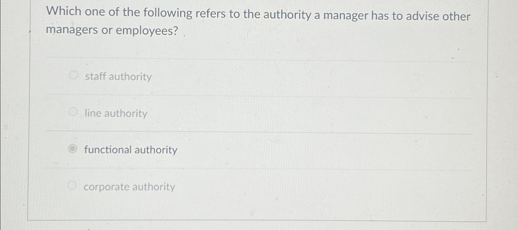 Solved Which one of the following refers to the authority a | Chegg.com