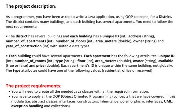 OOP Project Description Requirements: You are to