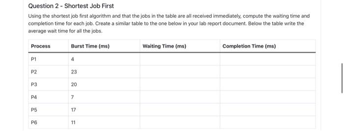Solved Question 1 - First-Come, First-Served Using the | Chegg.com
