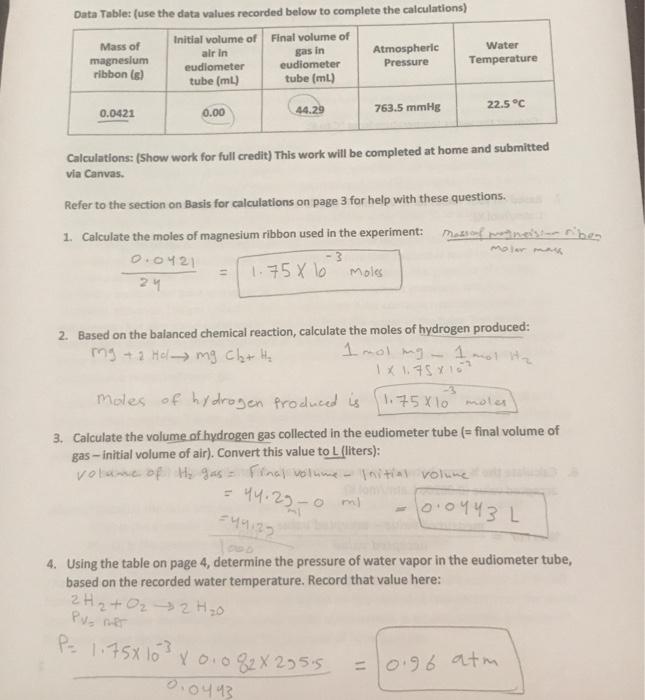 Solved 5. Calculate the pressure of hydrogen gas in the | Chegg.com