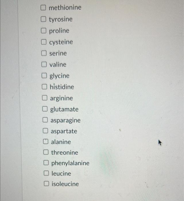 Solved Select the amino acids that apply to the following | Chegg.com