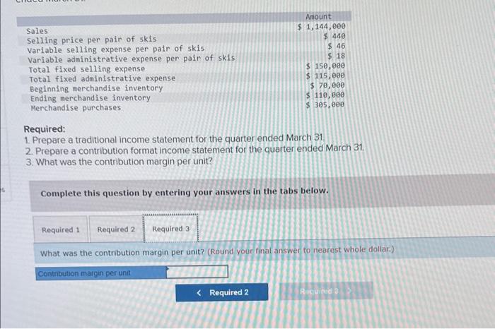 Solved Prepare A Contribution Format Income Statement For | Chegg.com