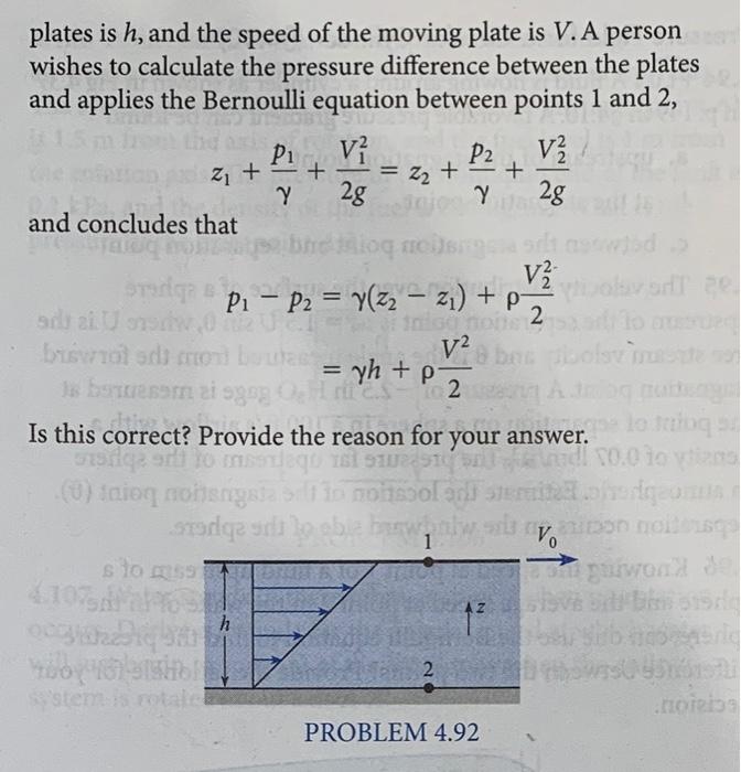 Solved 4.92 Consider the flow of water between two parallel | Chegg.com