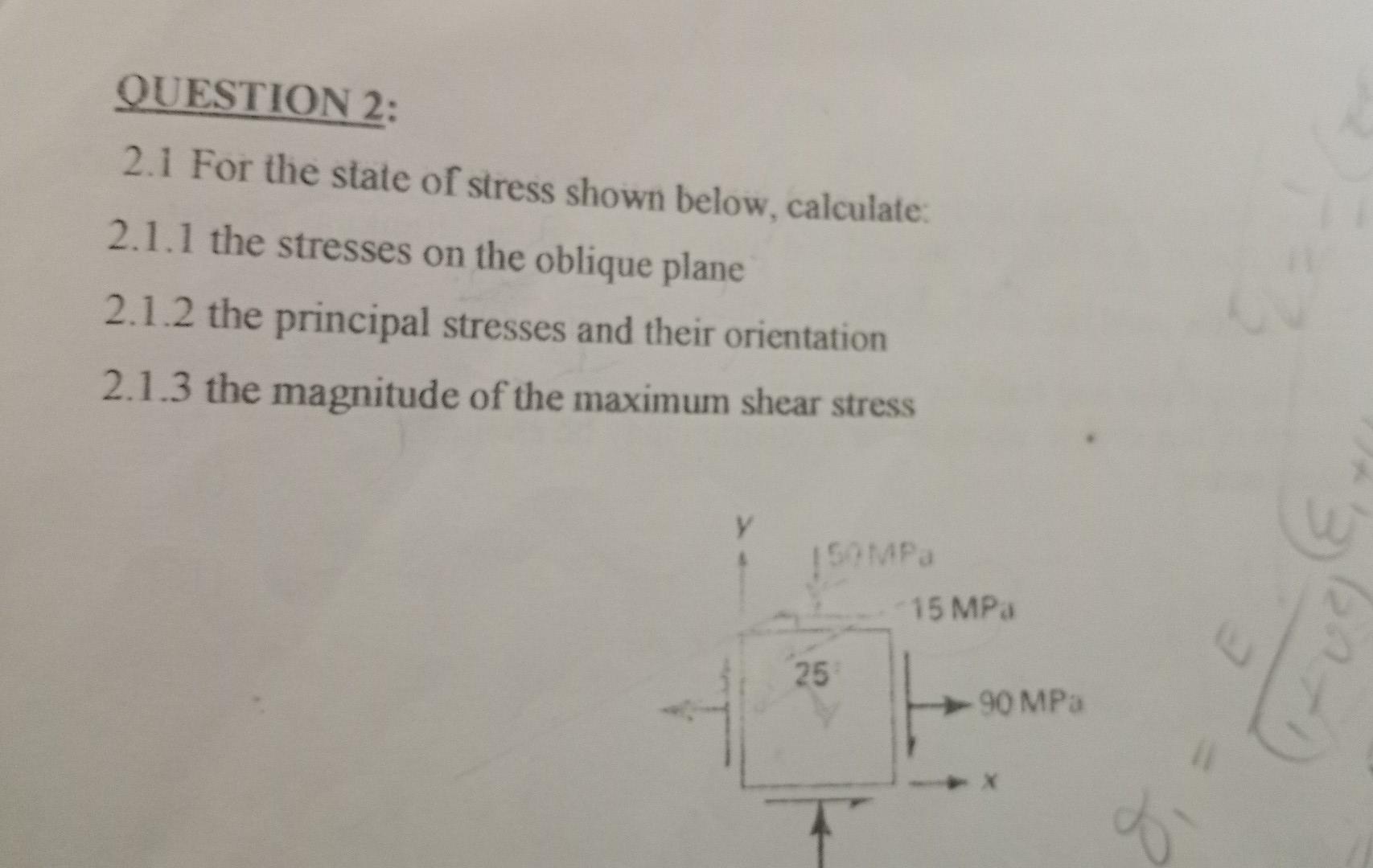 OUESTION 2: 2.1 For The State Of Stress Shown Below, | Chegg.com