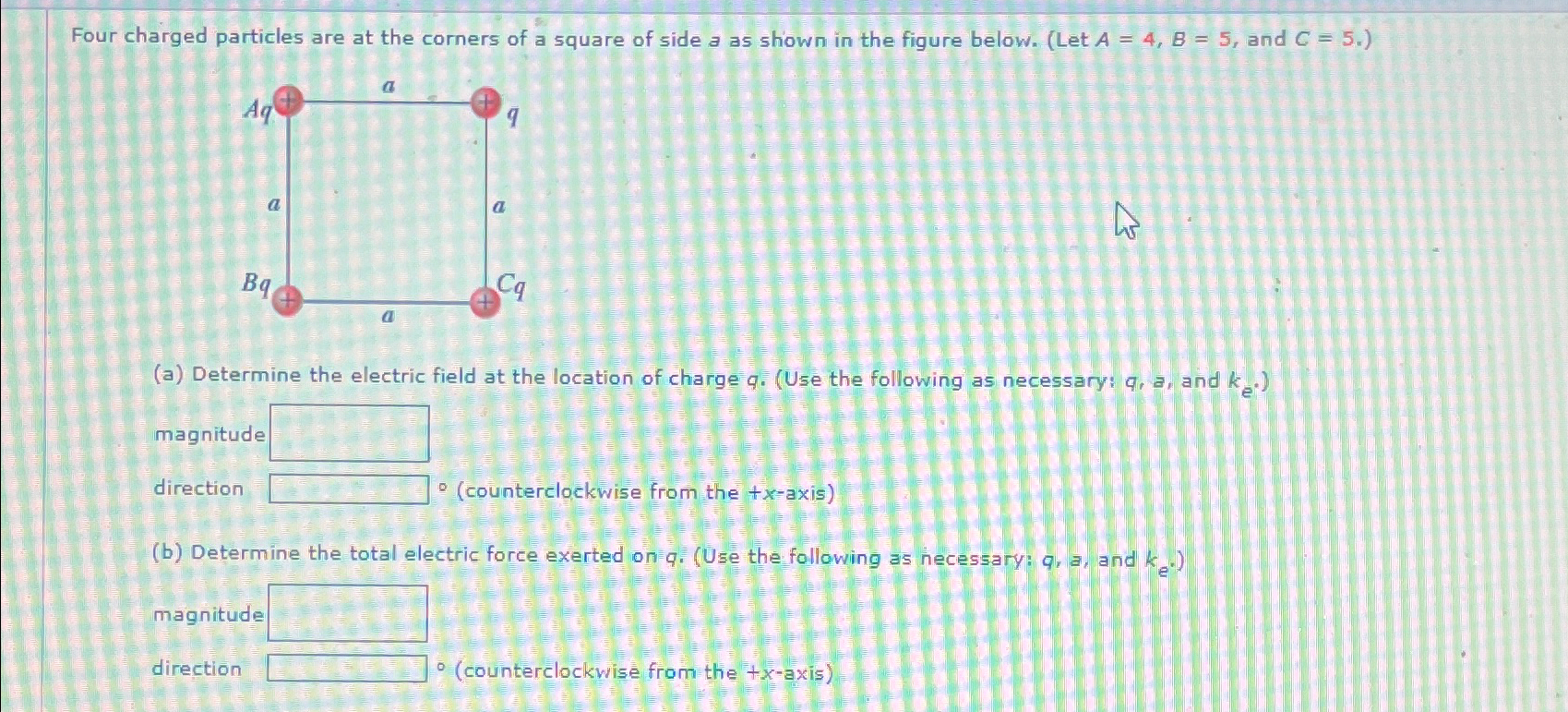 Solved Four charged particles are at the corners of a square | Chegg.com