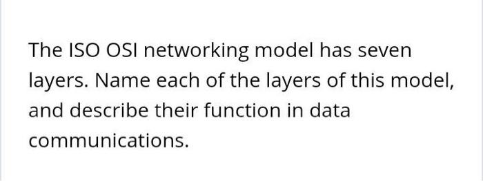 Solved The ISO OSI networking model has seven layers. Name | Chegg.com