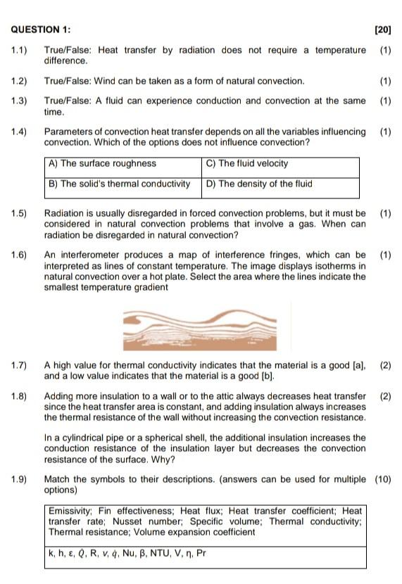 Solved QUESTION 1: [20] 1.1) True/False: Heat transfer by | Chegg.com