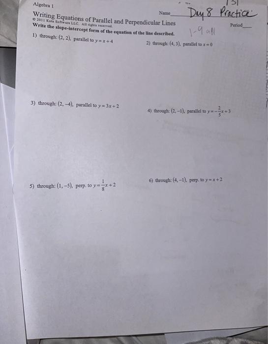 parallel and perpendicular lines worksheet algebra 2