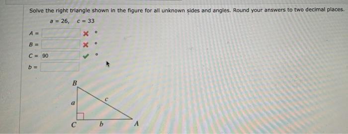 Solved Solve the right triangle shown in the figure for all | Chegg.com