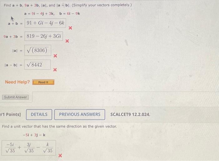 Solved Find A+b,9a+3b,∣a∣, And ∣a−b∣. (Simplify Your Vectors | Chegg.com