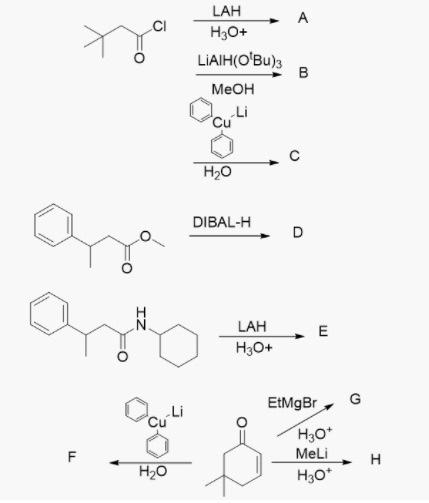 Solved А CI LAH H3O+ LiAlH(O'Bu)3 Меон B culi H20 DIBAL-H D | Chegg.com