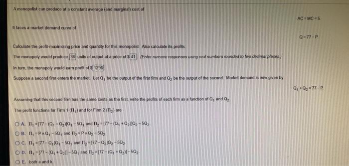 Solved A monopolist can produce at a constant average and | Chegg.com