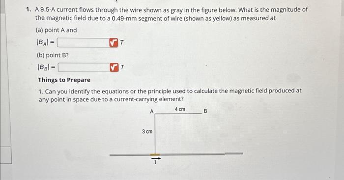 Solved 1. A 9.5-A current flows through the wire shown as | Chegg.com