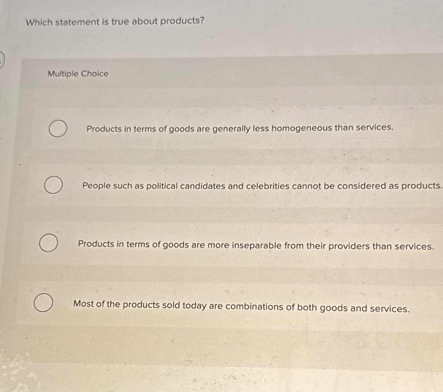 Solved Which statement is true about products?Multiple | Chegg.com