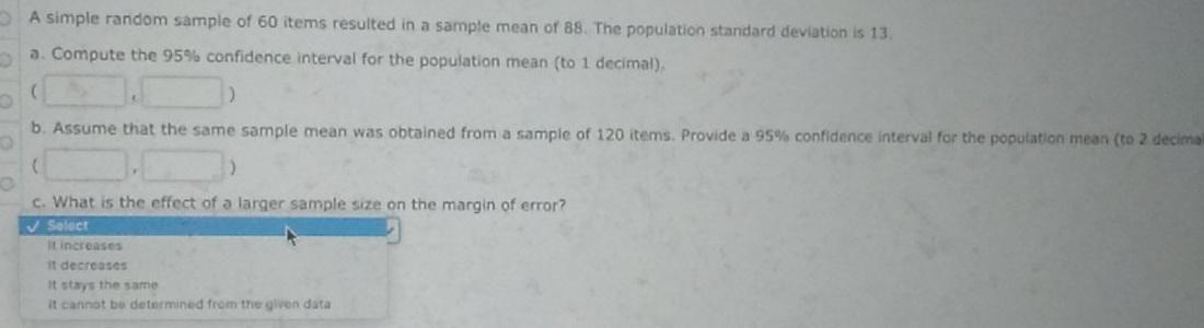 Solved A simple random sample of 60 items resulted in a | Chegg.com