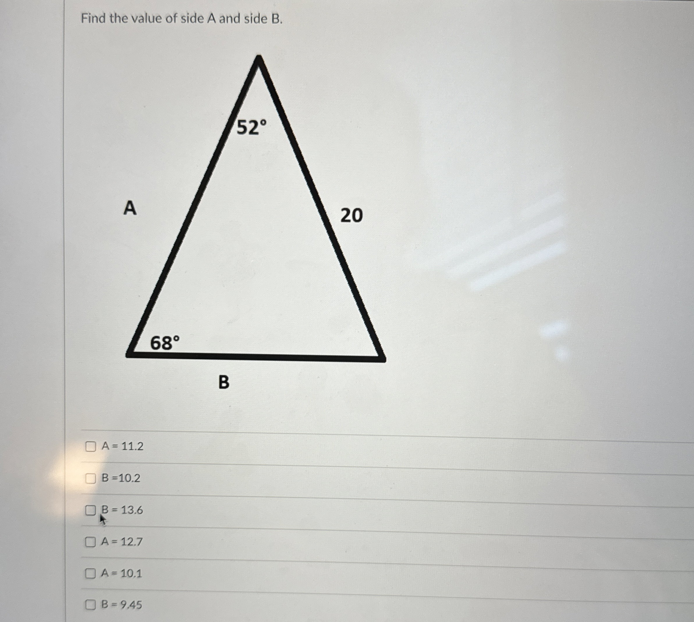 Solved Find the value of side A and side | Chegg.com