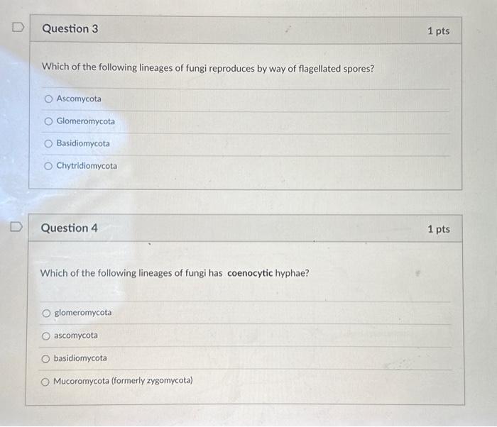Solved Which of the following lineages of fungi reproduces | Chegg.com