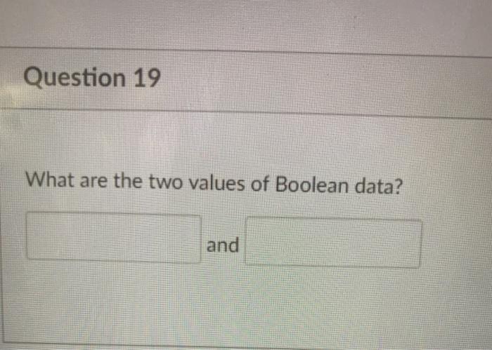 Solved Question 19 What are the two values of Boolean data? | Chegg.com