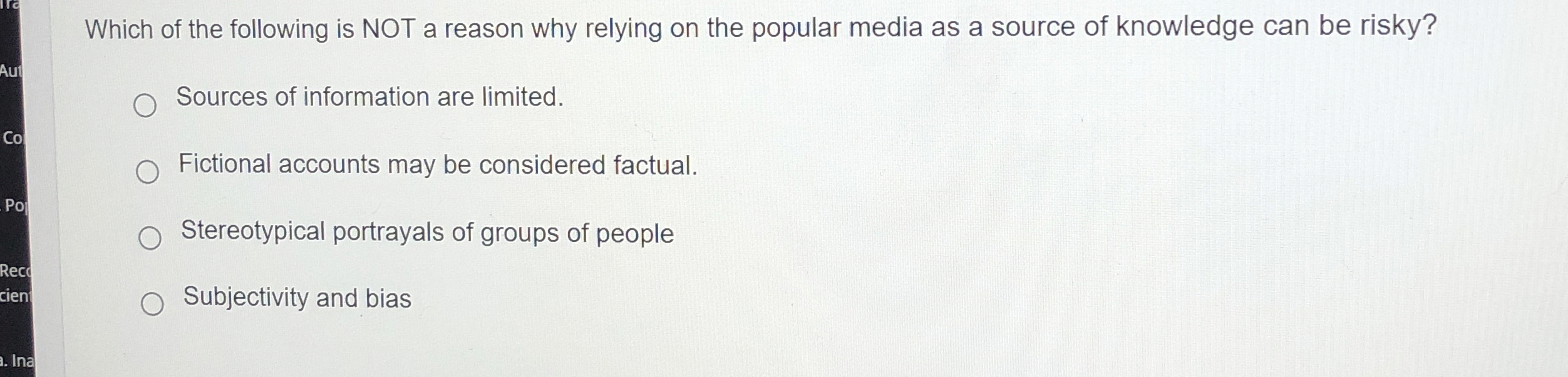 Solved Which of the following is NOT a reason why relying on | Chegg.com