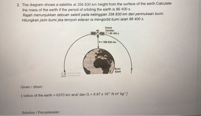 Solved 2. The diagram shows a satellite at 356 830 km height | Chegg.com