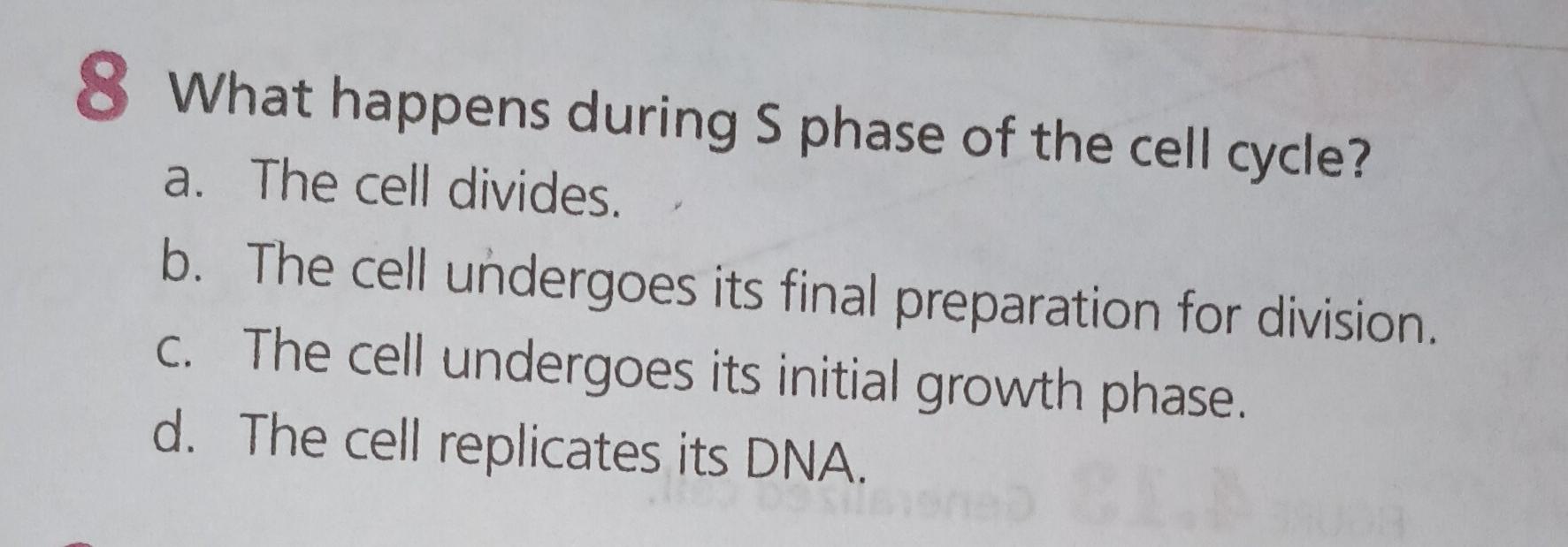 Solved What happens during S phase of the cell cycle? a. The | Chegg.com