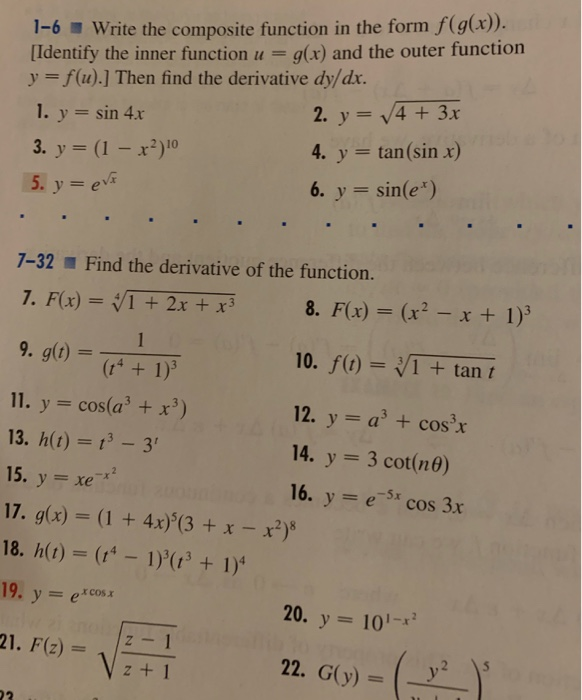 1 6 Write The Composite Function In The Form F G X Chegg Com