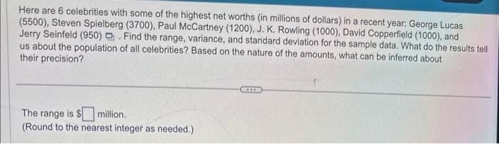Solved Here are 6 celebrities with some of the highest net | Chegg.com