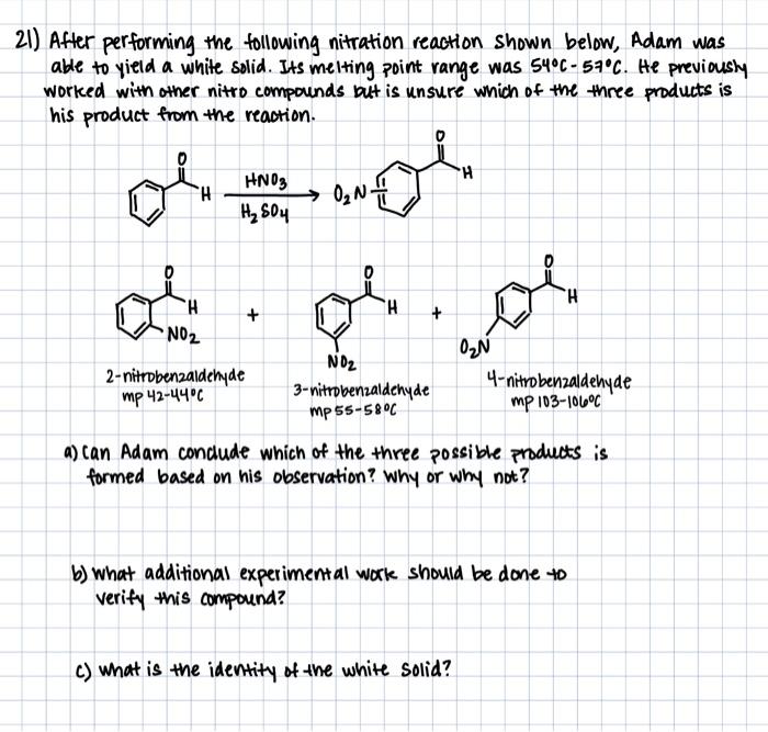 Solved 1) After performing the following nitration reaction | Chegg.com