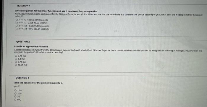 Solved QUESTION 1 Write an equation for the linear function | Chegg.com