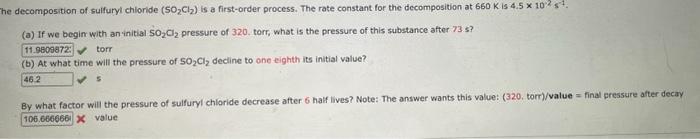 Solved he decomposition of sulfuryl chioride (SO2Cl2) is a | Chegg.com