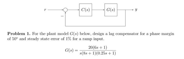 Solved Problem 1 . For the plant model G(s) below, design a | Chegg.com