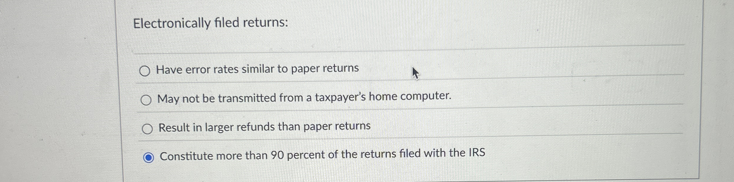 Electronically filed returns:Have error rates similar | Chegg.com
