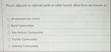 Solved Places adjacent to national parks or other tourist | Chegg.com