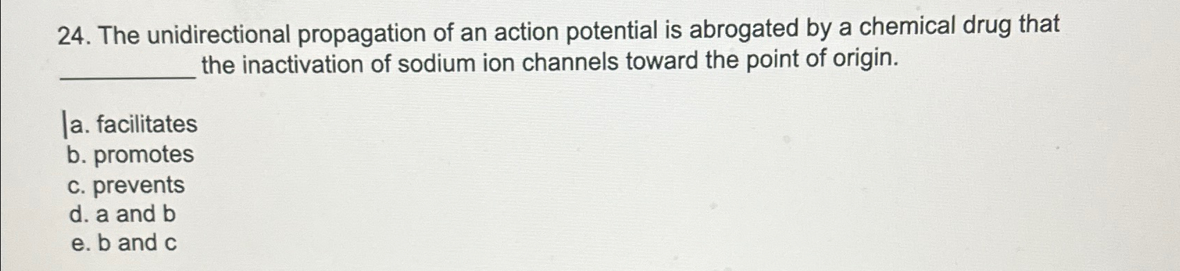 Solved The unidirectional propagation of an action potential | Chegg.com