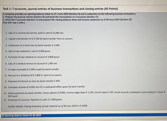 Solved Task 1 Taccounts, journal entries of business