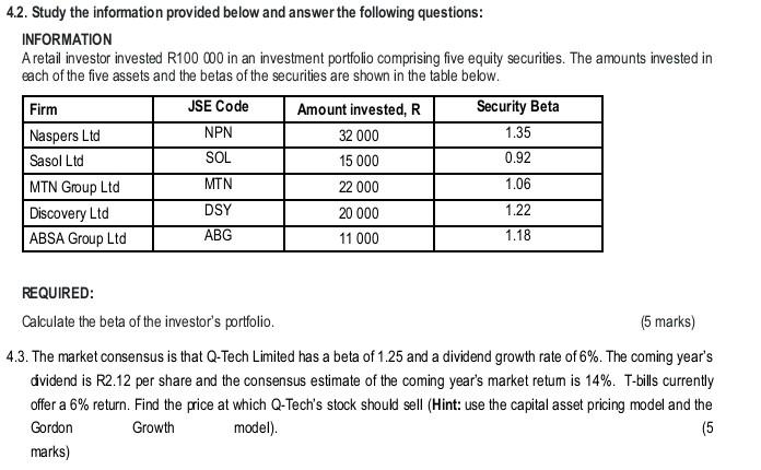 Solved 4.2. Study The Information Provided Below And Answer | Chegg.com