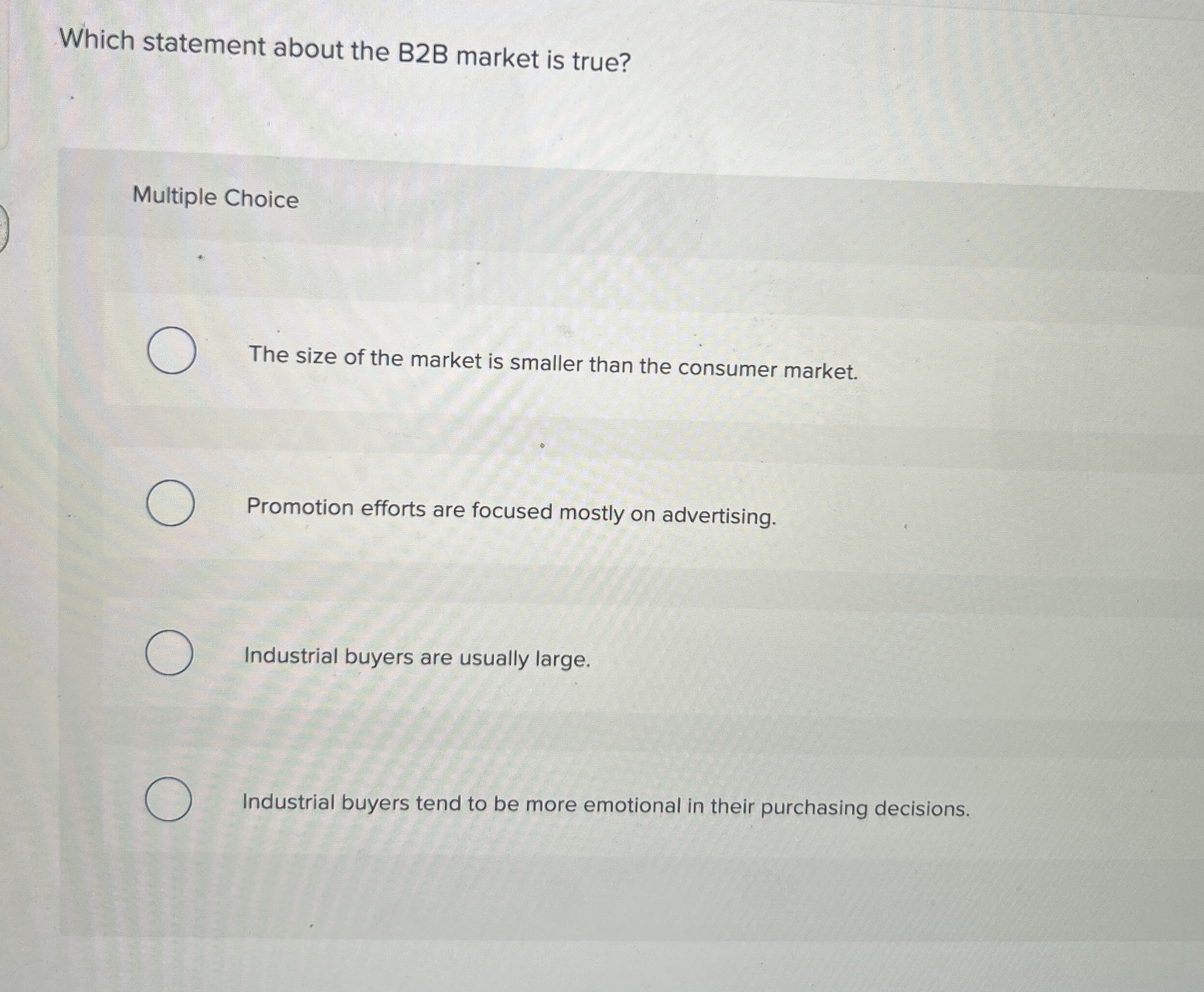 Solved Which statement about the B2B market is true?Multiple | Chegg.com